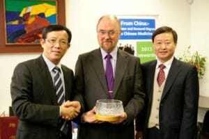 A delegation from Guangzhou University of TCM in China visited the ICTCM and were presented with a Waterford crystal bowl.