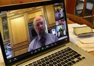 The Director Professor Tom Shanahan teaching via Zoom