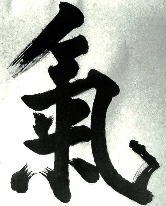 A calligraphy of the word Qi, one of the five essential substances of TCM theory and the Qi in the word Qigong.